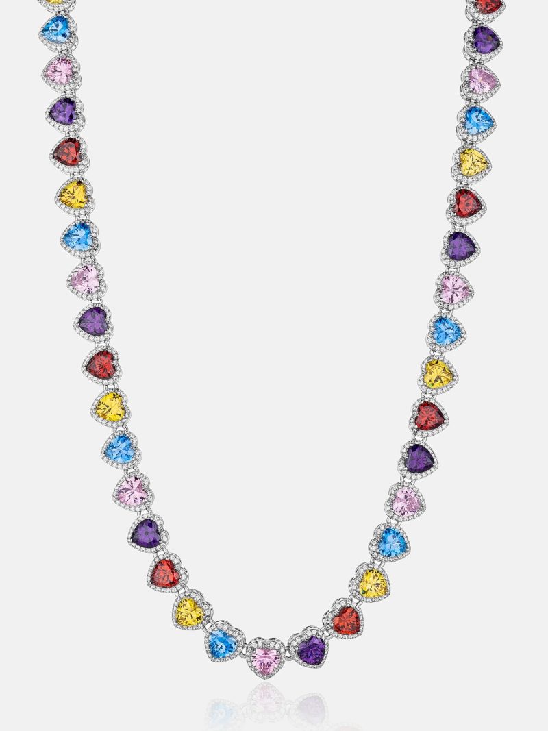 10mmMultiGemstone WhiteMoissaniteHeartNecklace 2