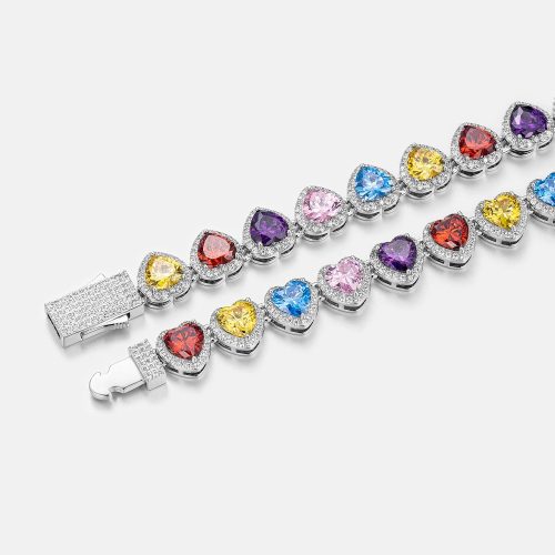 10mmMultiGemstone WhiteMoissaniteHeartNecklace 4