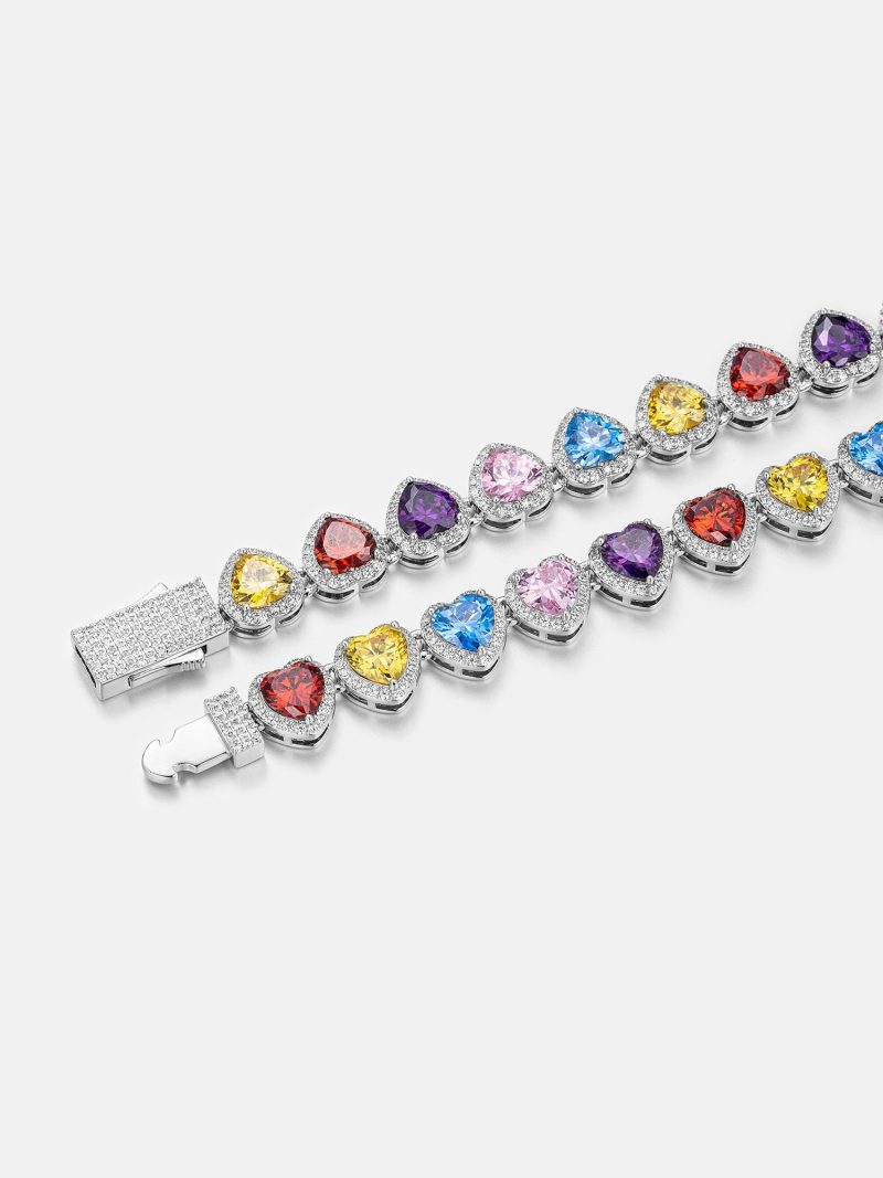 10mmMultiGemstone WhiteMoissaniteHeartNecklace 4