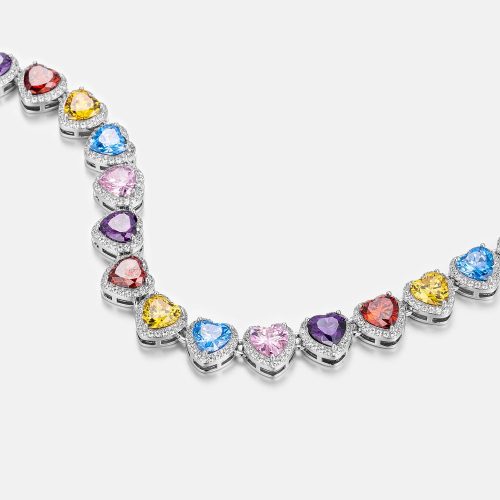 10mmMultiGemstone WhiteMoissaniteHeartNecklace 5 1