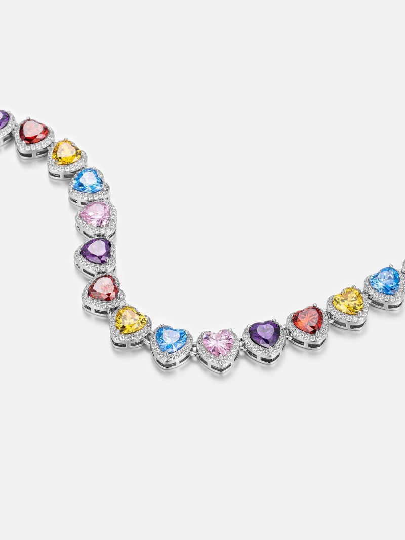 10mmMultiGemstone WhiteMoissaniteHeartNecklace 5 1