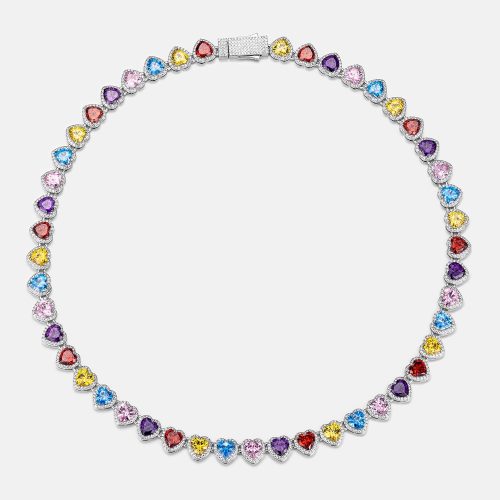 10mmMultiGemstone WhiteMoissaniteHeartNecklace 6