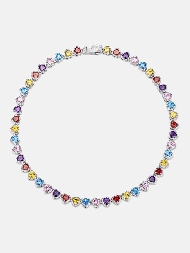 10mmMultiGemstone WhiteMoissaniteHeartNecklace 6