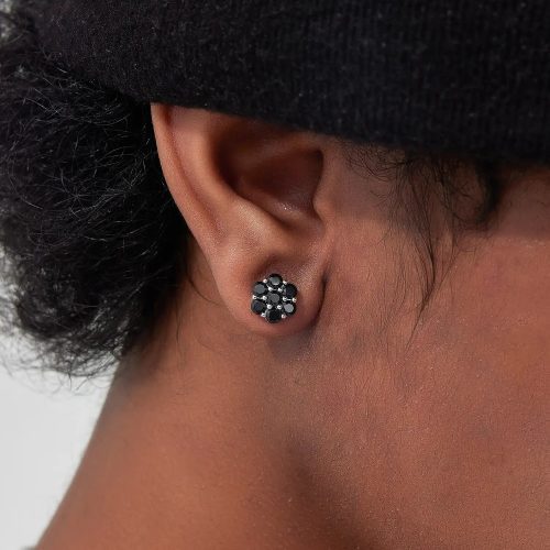 9mm Black Moissanite Cluster Hexagon Earrings