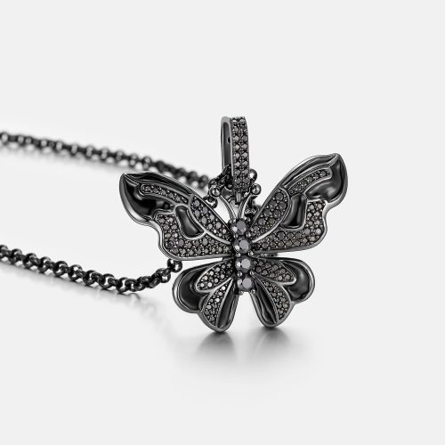 BlackMoissaniteButterflyPendantInBlackGold 3