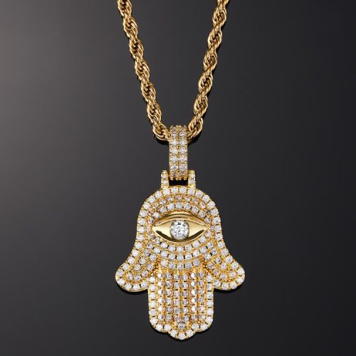 Iced Hamsa Pendant Yellow Gold - iGT