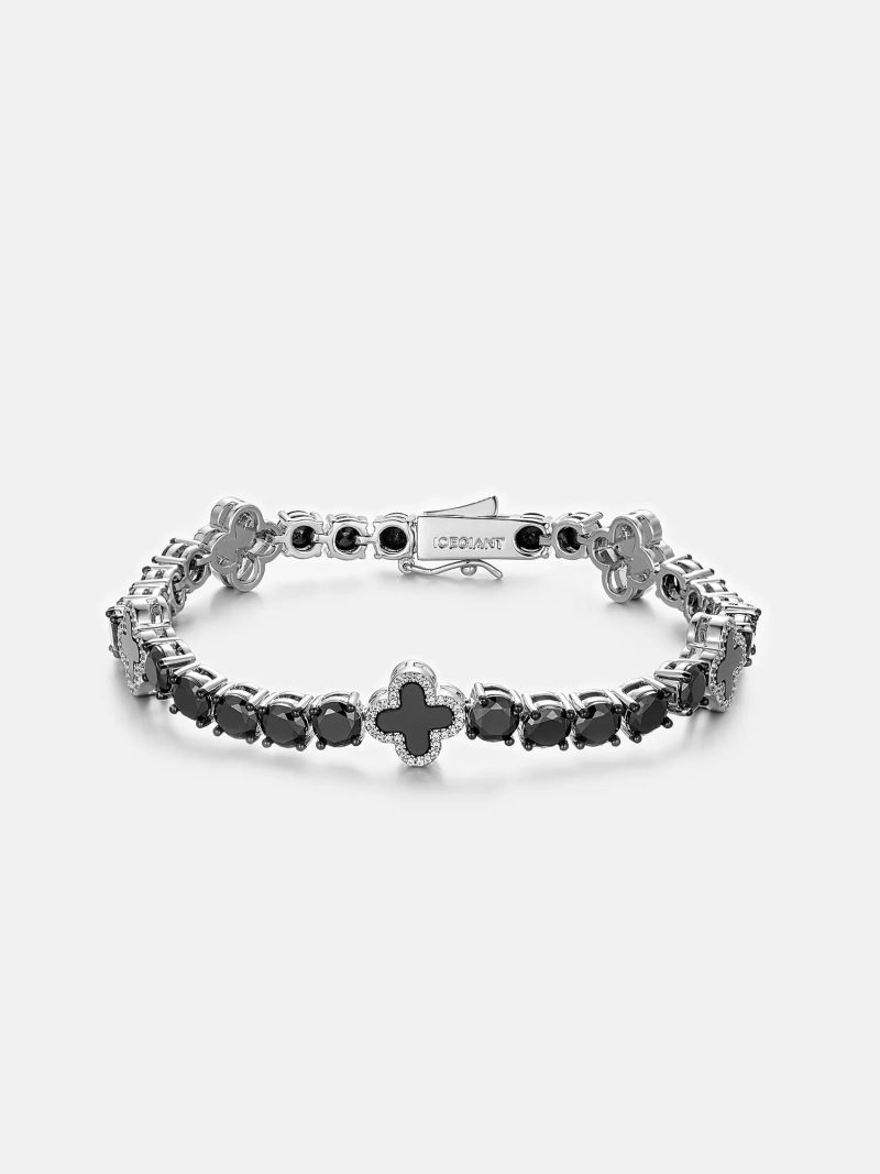 MoissaniteBlackAgateFourLeafCloverTennisBracelet 1