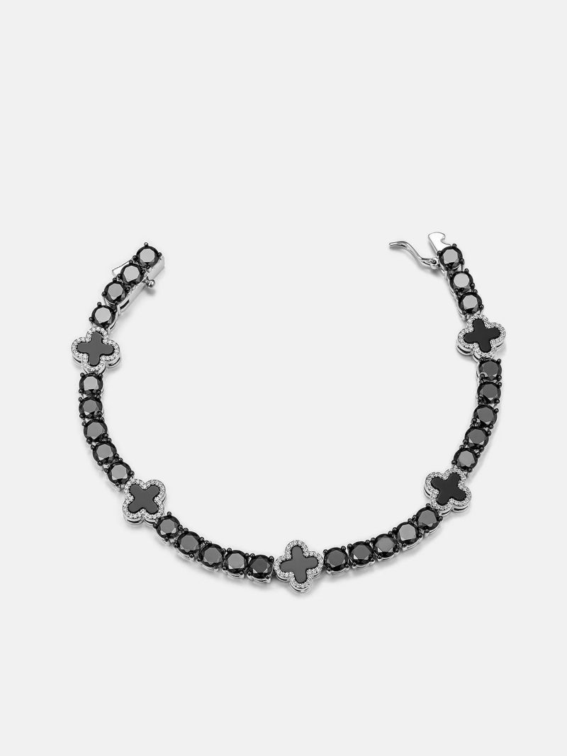 MoissaniteBlackAgateFourLeafCloverTennisBracelet 2