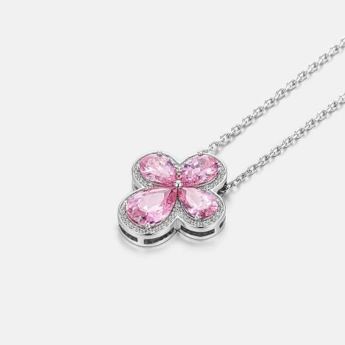 PinkGemstoneMoissaniteFourLeafCloverAdjustableNecklace 4