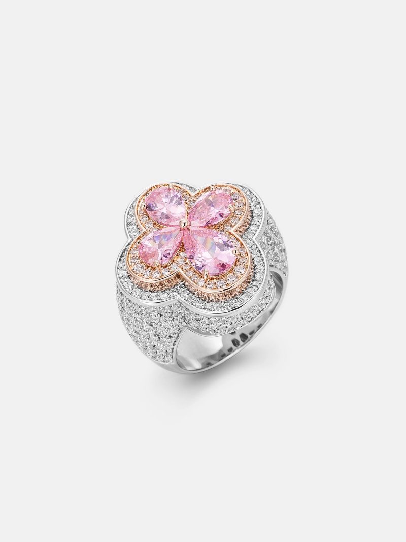 PinkGemstoneMoissaniteFourLeafCloverRing 4