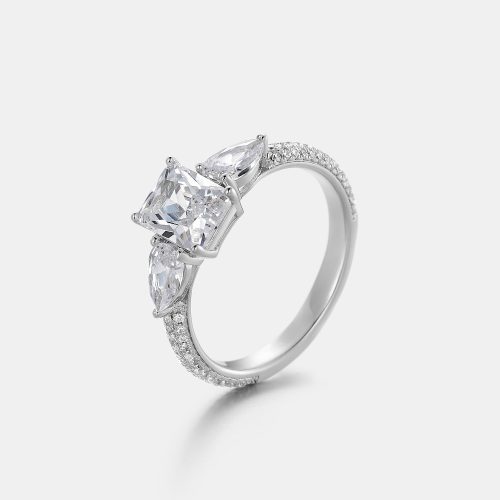 RadiantCutMoissaniteThreeStoneEngagementRing 1