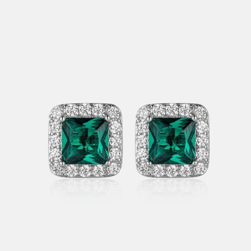 S925 Green Moissanite Square Stud Earrings