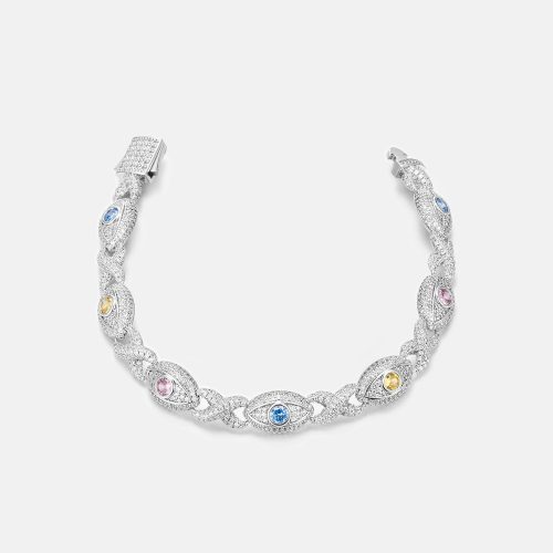 S925MoissaniteMultiGemstoneEvilEyeEternityBracelet 1