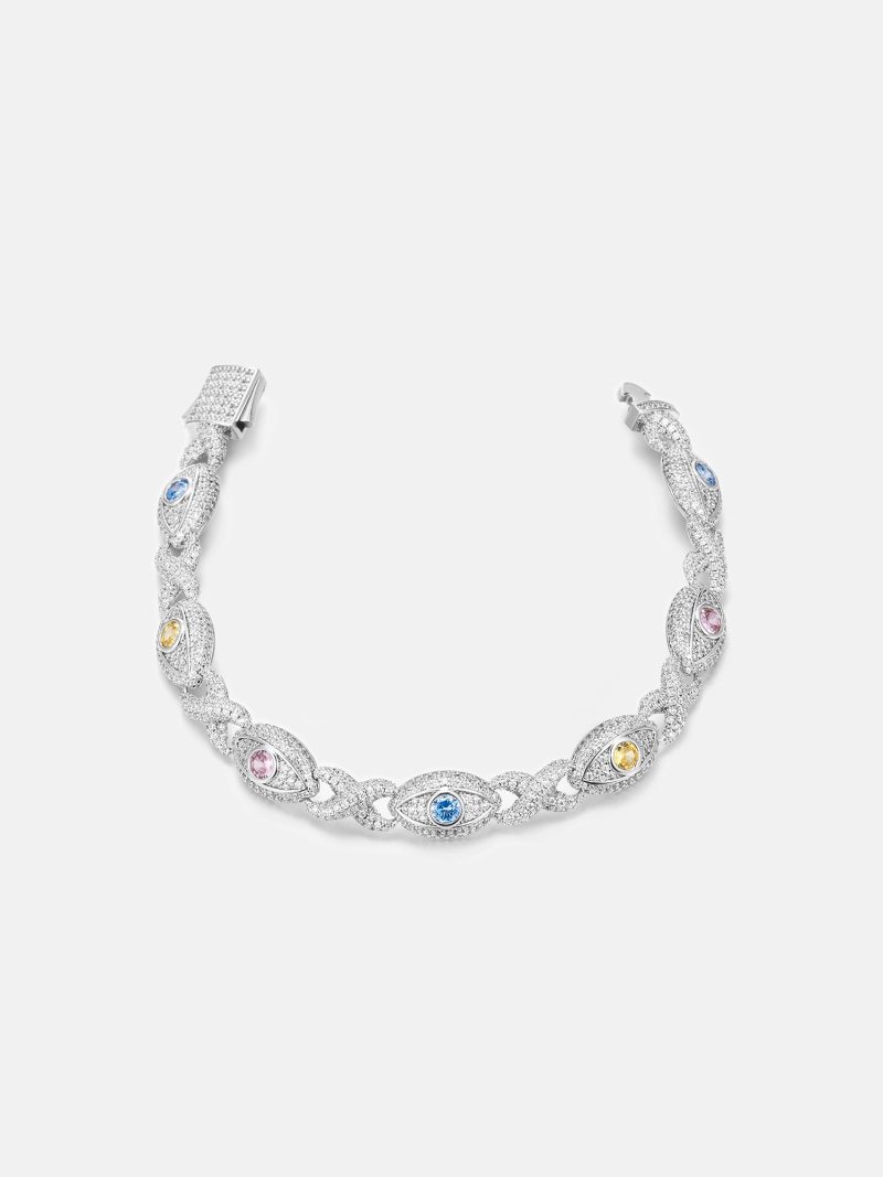 S925MoissaniteMultiGemstoneEvilEyeEternityBracelet 1