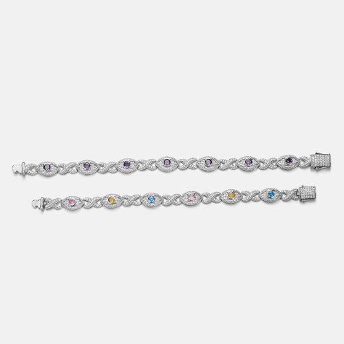 S925MoissaniteMultiGemstoneEvilEyeEternityBracelet 2