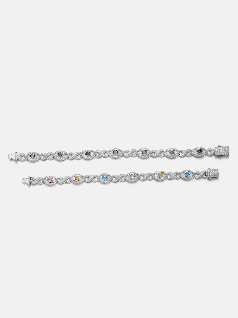 S925MoissaniteMultiGemstoneEvilEyeEternityBracelet 2