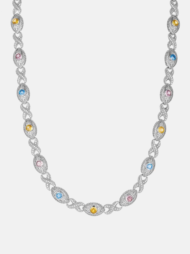 S925MoissaniteMultiGemstoneEvilEyeEternityChain 5