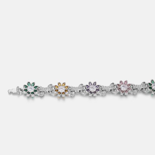 S925MoissaniteMultiGemstoneFlowerCubanBracelet 2