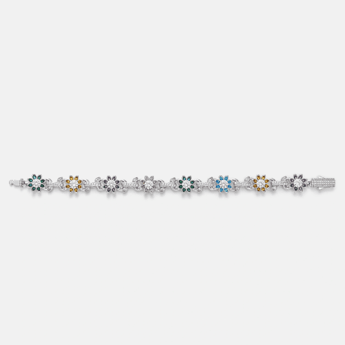 S925MoissaniteMultiGemstoneFlowerCubanBracelet 5