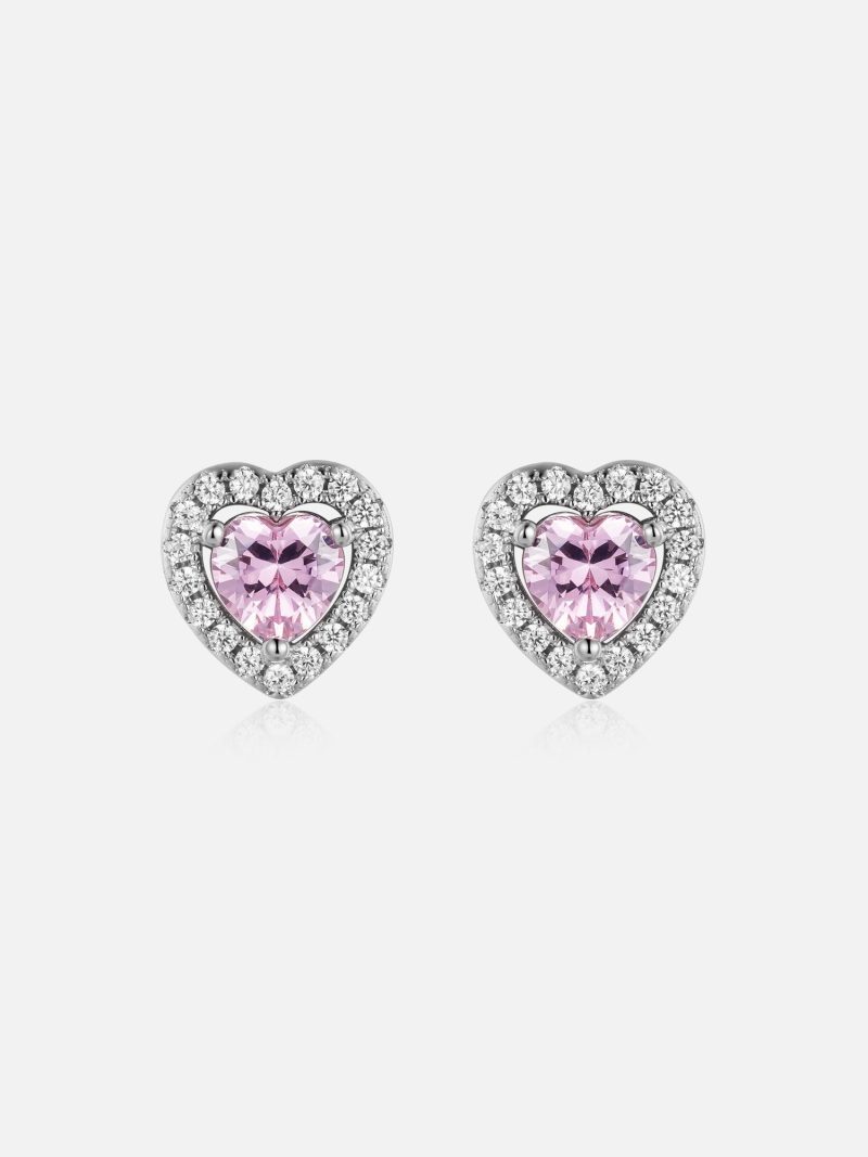 S925MoissanitePinkGemstoneHeartShapedHaloEarrings