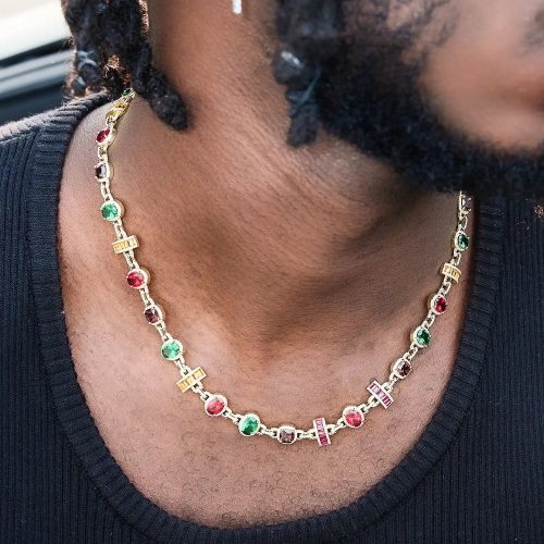 S925MultiColorMixedShapeGemstoneChain