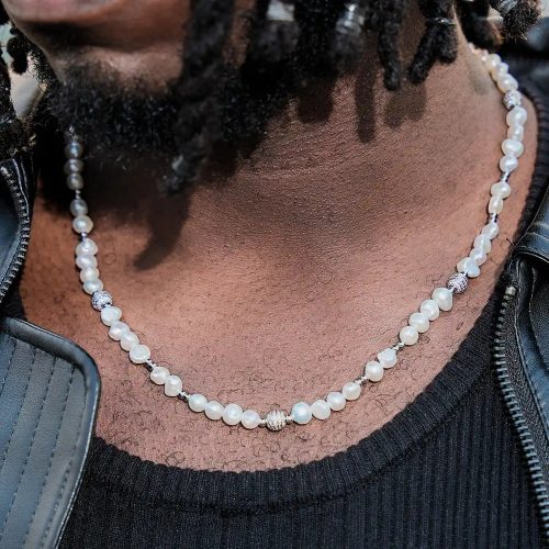 S925PearlMoissaniteBeadedChain