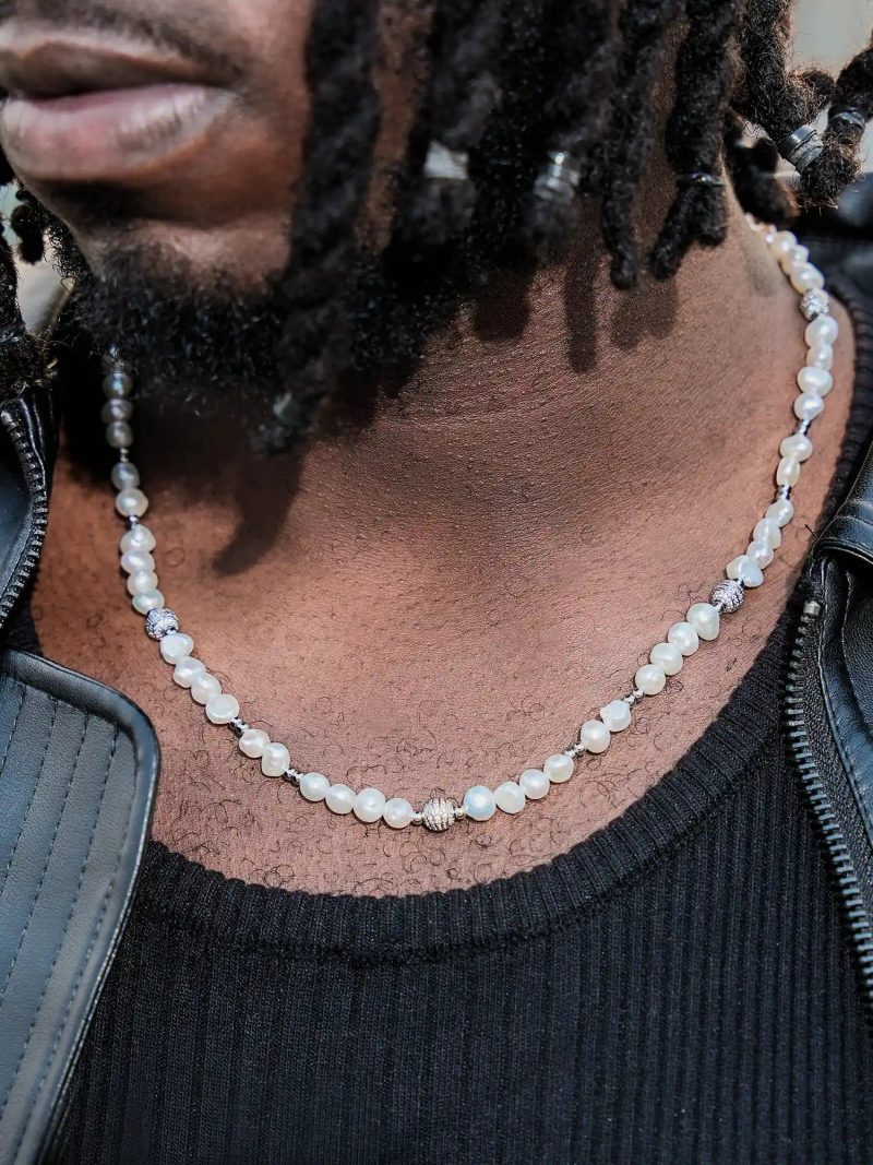 S925PearlMoissaniteBeadedChain