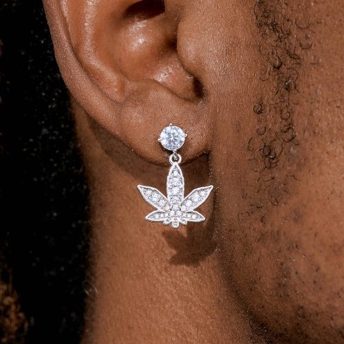 S925StudCannabisLeafDangleMoissaniteEarrings